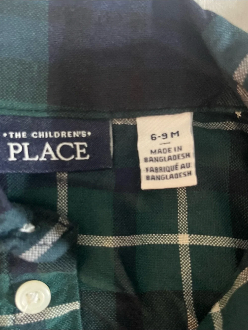 The Children's Place Green & Navy Plaid Button Up Bow Tie Shirt Onesie 6~9M